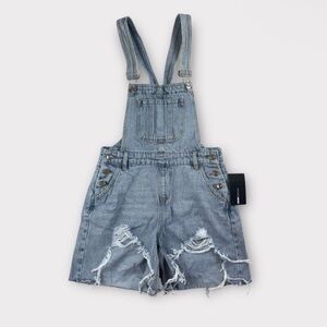 Fashion Nova Distressed Denim Overall Shorts Size Small NWT